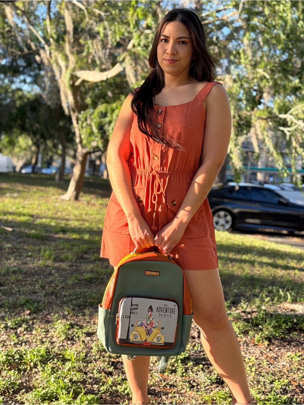 Sleeveless Rust Button-Front Romper - Picture 3 of 6